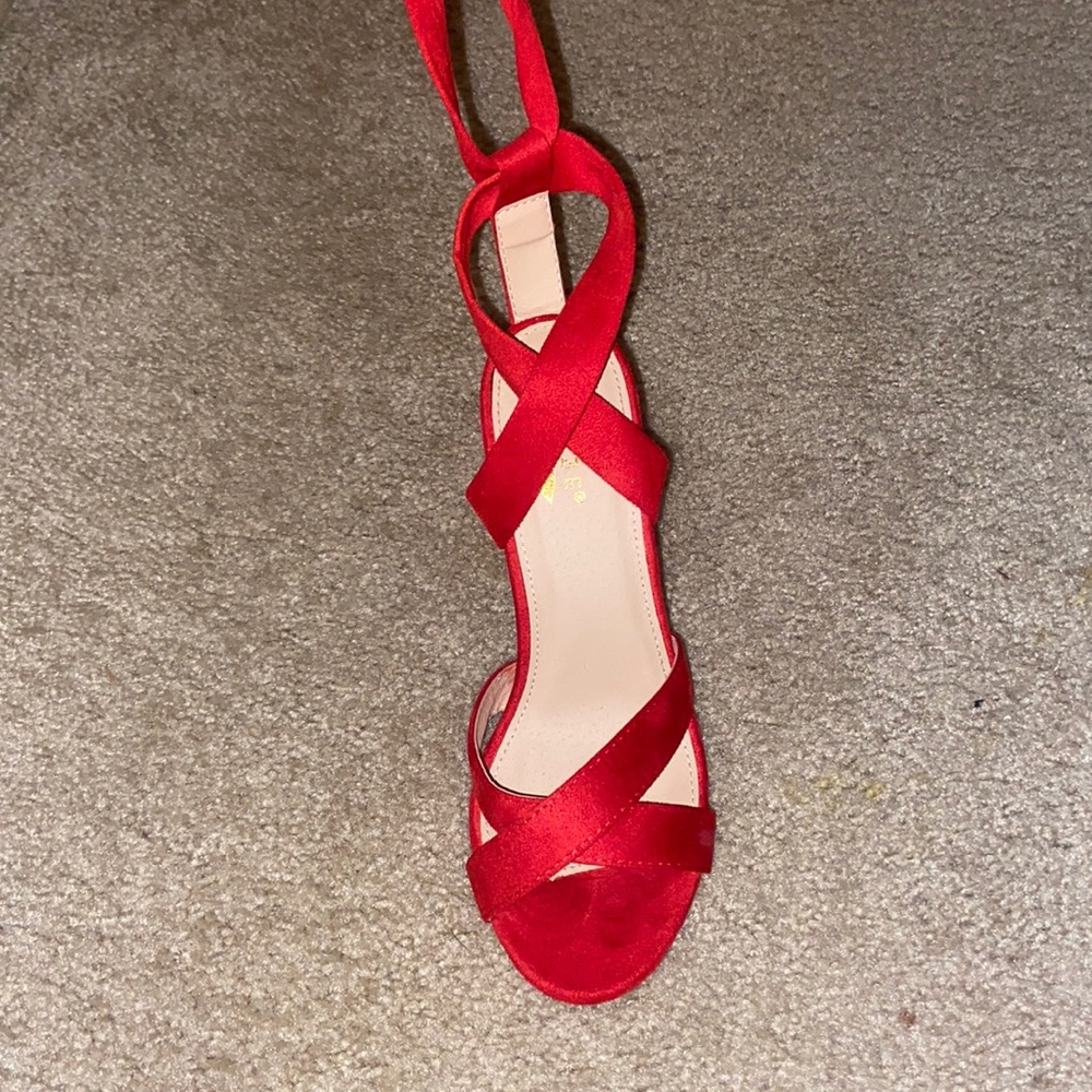 Red suede lace up heels